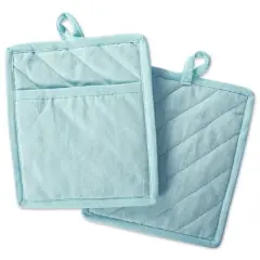 DII&reg; Solid Chambray Potholders, 2ct. Aqua