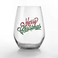 Merry Christmas Script 15oz. Printed Stemless Wine Glass