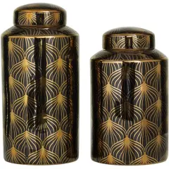 Black & Gold Ceramic Floral Decorative Jars Set