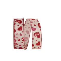 JAM Paper 1.5" x 20yd. Wired Candy Love Heart Glitter Ribbon