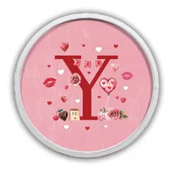 20" Valentine Things White Framed Round Monogram Print Y