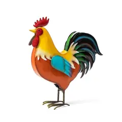 Glitzhome&reg; 21" Vibrant Standing Metal Rooster Garden Statue