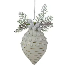 5" Cedar & Berries White Finial Christmas Ornament