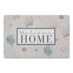 Welcome Home Multi Shell Plus Floor Mat Coral and Blue Plus on Blue