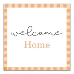 Orange Plaid Welcome Home Canvas Wall Art