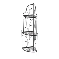 Glitzhome&reg; 3-Tier Black Metal Corner Plant Stand