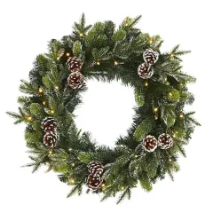 24" Pre-Lit Snowed Pinecone Artificial Christmas Wreath