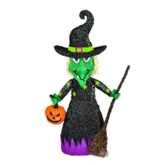 39'' Pre-Lit Green Witch with Broom Halloween D&eacute;cor