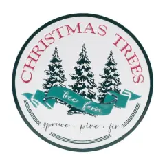 White & Green Metal Christmas Tree Farm Wall Hanging D&eacute;cor