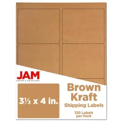 JAM Paper Adhesive Shipping Labels, 3.33" x 4" Kraft Brown