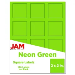JAM Paper 2" x 2" Square Product & Container Labels, 120ct. Neon Green