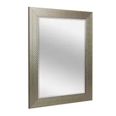 Head West 31.5" Silver Honeycomb Embossed Framed Beveled Wall Mirror