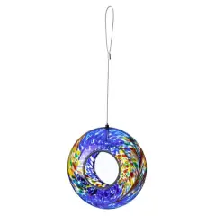 Glitzhome&reg; 7.75" Multicolor Glass Round Hanging Bird Feeder