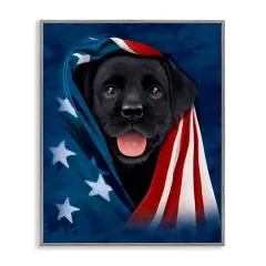 Stupell Industries Labrador & American Flag Framed Giclee Art Gray