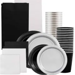 JAM Paper Party Tableware Assortment Grad Pack Black/Silver