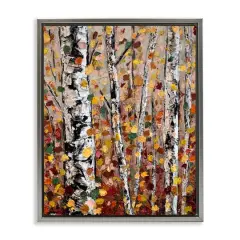 Stupell Industries Autumn Birch Trees Abstract Leaves Floater Framed Art Gray