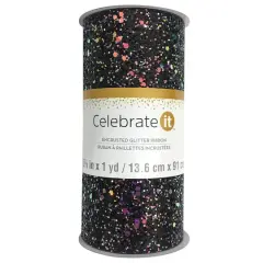 5.375" x 1yd. Encrusted Glitter Ribbon by Celebrate It&reg; Black