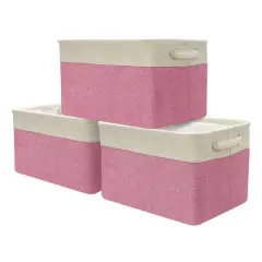 Sorbus 15" Cream Trimmed Twill Collapsible Storage Basket Set Pink