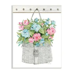 Stupell Industries Blue And Pink Blooming Roses Spring Plant Basket Wall Plaque Art