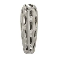 Silver Ceramic Contemporary Vase, 16" x 6" x 6"