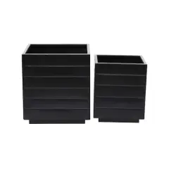 Black Modern Planter, Set of 2" 13", 10"