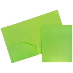 JAM Paper Heavy Duty Plastic 2 Pocket File Folder Lime Green