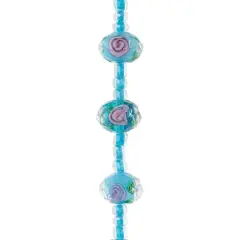 Aqua Floral Lampwork Glass Rondelle Beads, 11mm by Bead Landing&trade;