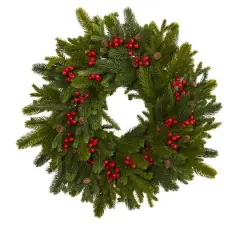 22" Pine, Pinecone & Berry Artificial Wreath
