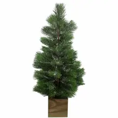 3ft. Unlit Snowy Pine Artificial Christmas Tree in Wooden Pot