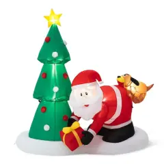Glitzhome&reg; 6.5ft. Lighted Dog Bites Santa Inflatable D&eacute;cor