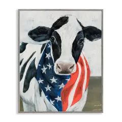 Stupell Industries Farm Cow American Flag Animal Framed Giclee Art Gray