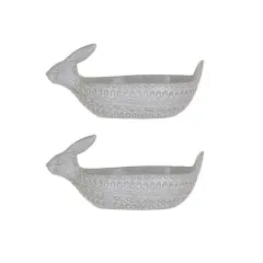 Hello Honey&reg; 11" White Debossed Stoneware Rabbit Bowl with Reactive Glass, 2ct.