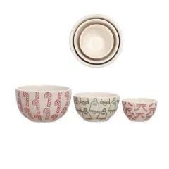 Hello Honey&reg; Red, Green & Cream Hand-Stamped Holiday Icon Stoneware Nesting Bowl Set