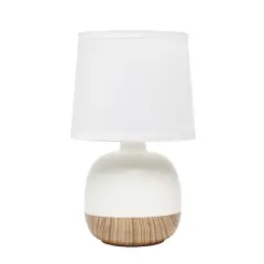 Simple Designs 12" Petite Mid Century Light Woodgrain Base Table Lamp Off White