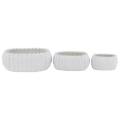 Set of 3 White Stoneware Traditional Planter, 9", 13", 17"