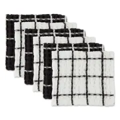 DII&reg; Windowpane Oversized Washed Waffle Dishcloth Set Black/White