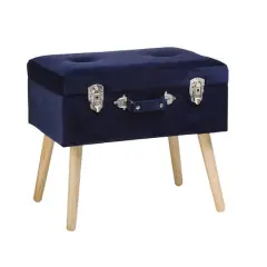 Glitzhome&reg; Velvet Upholstered Storage Stool Navy Blue