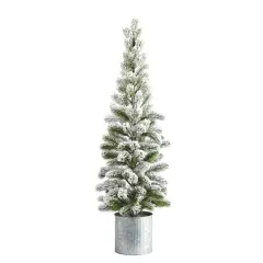 3ft. Unlit Flocked Pine Artificial Christmas Tree in Tin Planter