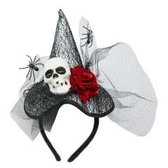 Black Mesh Witch Hat Headband with Skull & Spiders by Celebrate It&trade;