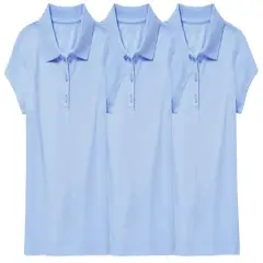 Galaxy by Harvic Short Sleeve Stretch Girl&rsquo;s Pique Polo Shirt 3 Pack Light Blue/Light Blue/Light Blue