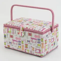 Dritz&reg; Pink Sewing Notions Extra Large Sewing Basket with Removable Tray