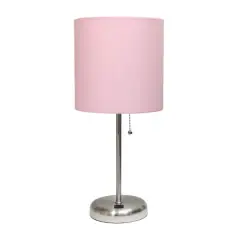 Creekwood Home 19.5" Oslo USB Port Table Lamp Brushed Steel/Light Pink Shade