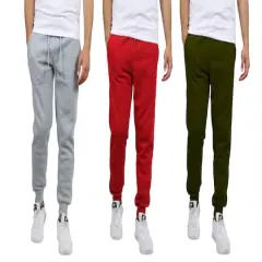 Galaxy by Harvic Men's Fleece-Lined Jogger Sweatpants 3 Pack Olive/Heather Gray/Red
