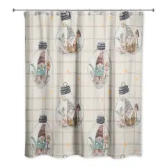 Cream and Red Check Gnome Globe Pattern Shower Curtain