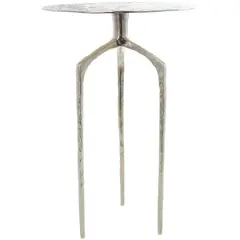 Silver Aluminum Geometric Slim Textured Accent Table