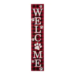 Glitzhome&reg; 42" Plaid Pet "WELCOME" Wooden Porch Sign
