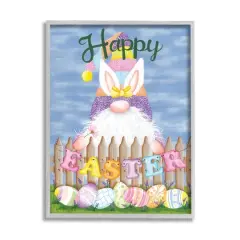 Stupell Industries Happy Easter Garden Gnome Eggs Framed Giclee Art Gray