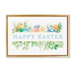 Stupell Industries Floral Happy Easter Floater Framed Art Gold