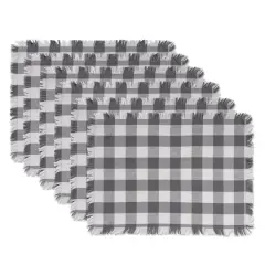 DII&reg; Gray Heavyweight Check Fringed Placemats, 6ct.