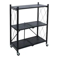 Organize It All Black 3-Tier Foldable Metal Rack with Wheels